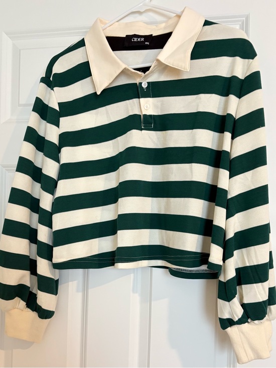 Cider Tops - Cider Green & Cream Cropped Rugby Pullover
